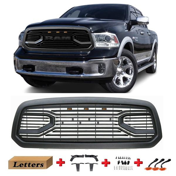 Big Horn Style Front Grille Fit For 2013 2014 2015 2016 2017 2018 Dodge RAM 1500 Grill with Letters and LED Lights