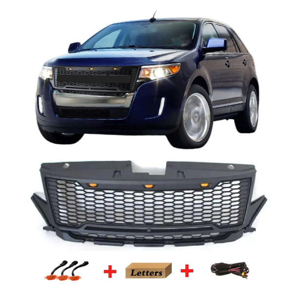 Front Grille Compatible with 2012 2013 2014 2015 Ford edge Raptor Style Grill with Letters and LED Lights