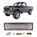 Raptor Style Front Grille For 1980 1981 1982 1983 1984 1985 1986 Ford F150 Bronco Black Grill with Letters and LED Lights