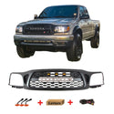 Front Grille Compatible with 2001 2002 2003 2004 1st Gen Toyota Tacoma Black Grill With Emblem & LED Lights