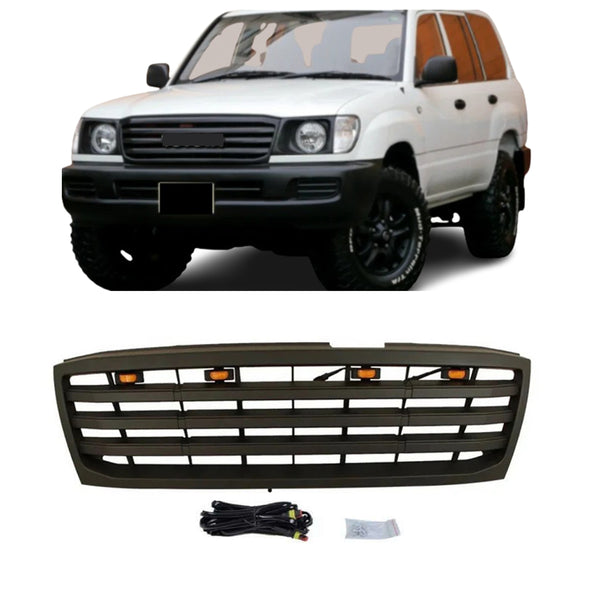 Front Grille Compatible with 1998-2006 Toyota Land Cruiser LC100 TRD Grill with Lights and Letters