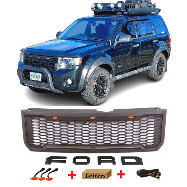 Front Grille for 2008 2009 2010 2011 2012 Ford Escape Kuga Raptor Style Grill with Letters and LEDs