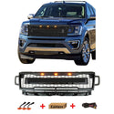 Front Grille Compatible with 2018 2019 2020 2021 Ford Expedition Grill with Letters and LEDs Matte Black