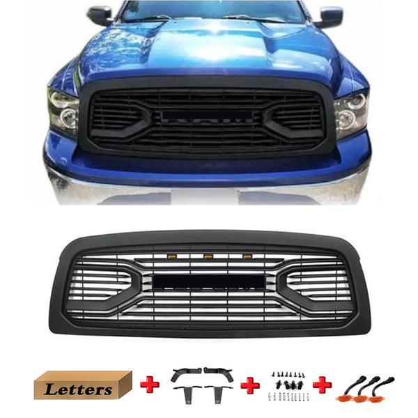 Front Grille Fit For 2009 2010 2011 2012 Dodge RAM 1500 Grill, Big Horn Style with Letters and LED Lights