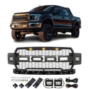 Front Grille Compatible with 2018 2019 2020 Ford F150 Grill Raptor Style Grill with Letters and LEDs Black