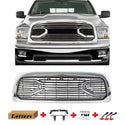 Chrome Front Grille for 2009 2010 2011 2012 Dodge RAM 1500 Grill, Big Horn Style with Letters and LED Lights