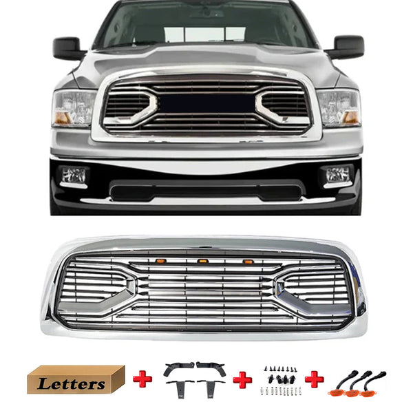 Chrome Front Grille for 2009 2010 2011 2012 Dodge RAM 1500 Grill, Big Horn Style with Letters and LED Lights