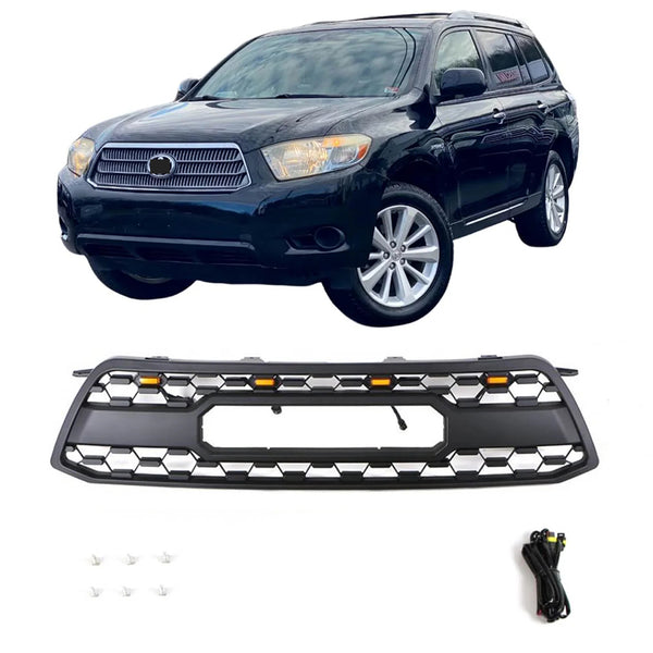 Front Grille Compatible with 2008 2009 2010 Toyota Highlander TRD PRO Grill with Emblem and Lights