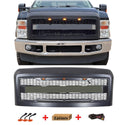 Front Grille Fit for 2008 2009 2010 Ford F250 F350 F450 Grill Super Duty Raptor Style Grill with Letters and LEDs
