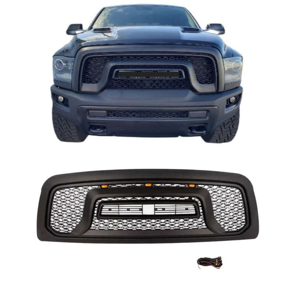 Rebel Style Front Grille for 2010-2018 Dodge RAM 2500/3500 Black Grill W/ Letters and LED Lights
