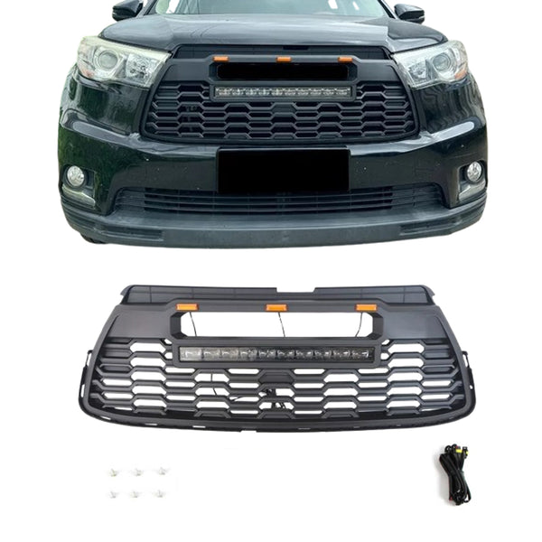 Front Grille Compatible with 2014 2015 2016 Toyota Highlander TRD PRO Grill with Emblem and Lights
