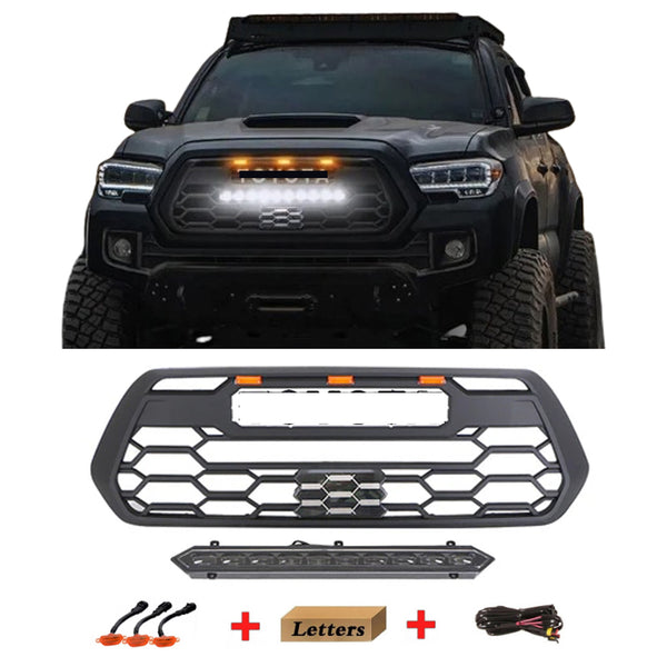 Front Grille for 3rd Gen 2016 2017 2018 2019 2020 2021 2022 2023 Toyota Tacoma TRD Style Grill with Emblem and LED Bars