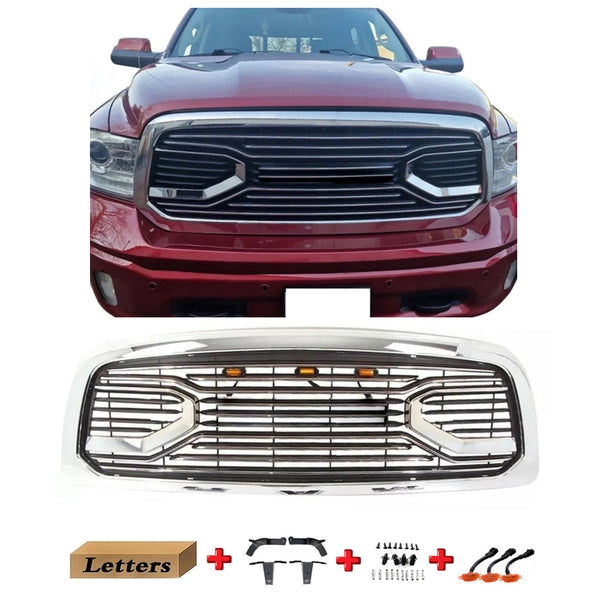 Chrome Front Grille for 2006 2007 2008 Dodge RAM 1500 Big Horn Style Grill with Letters and LED Lights