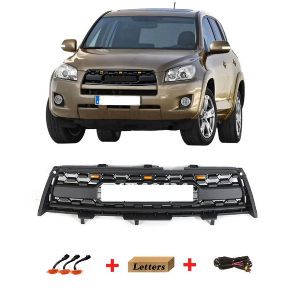 Front Grille for 2009 2010 2011 2012 Toyota RAV4 3rd Gen TRD PRO Grill with Badge & LED Lights