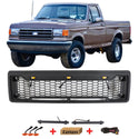 Front Grille for 1987 1988 1989 1990 1991 Ford F150 Bronco Grill Raptor Style Black Grill with Letters and LEDs