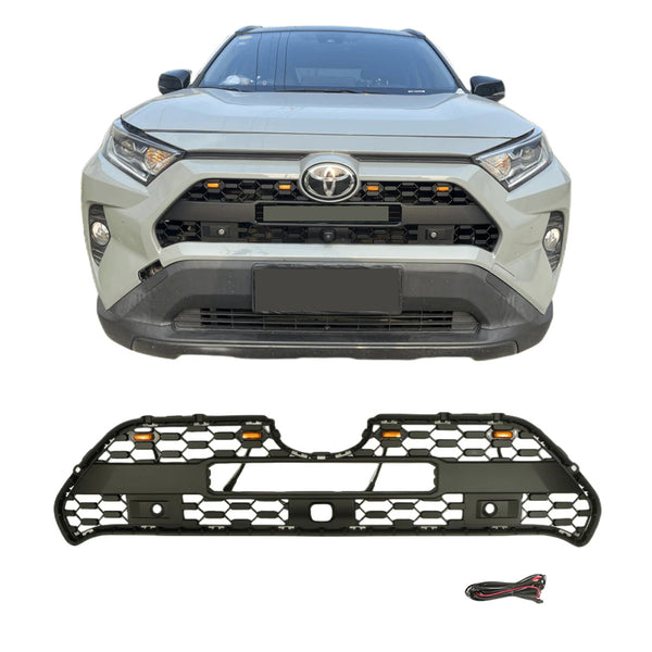 TRD PRO Style Black Grille for 2019 2020 2021 2022 2023 2024 Toyota RAV4 Grill with Badge & LED Lights