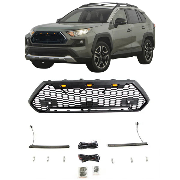 Front Grille for 2019 2020 2021 2022 2023 2024 Toyota RAV4 Adventrure Honeycomb Style  Grill with Letters & LED Lights