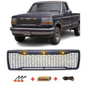 Black Raptor Style Grille For 1992 1993 1994 1995 1996 Ford F150 Bronco Grill with Letters and Lights