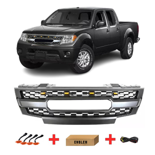 Front Black Grille for 2009 2010 2011 2012 2013 2014 2015 2016 Nissan Frontier Grill with Letters and Lights