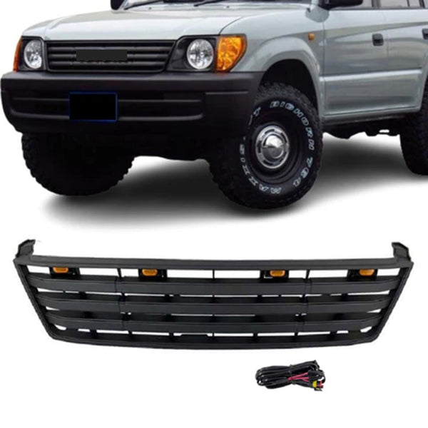 Front Grille for 1993-2002 Toyota Land Cruiser LC95 TRD Grill with Emblem and LED Lights