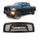 Front Rebel Style Grille For 2009 2010 2011 2012 Dodge Ram 1500 Black Grill with Letters & LED Lights