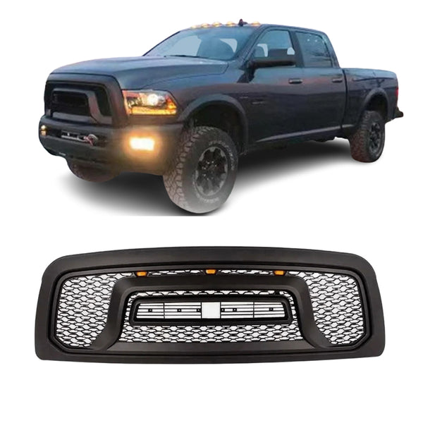 Front Rebel Style Grille For 2009 2010 2011 2012 Dodge Ram 1500 Black Grill with Letters & LED Lights