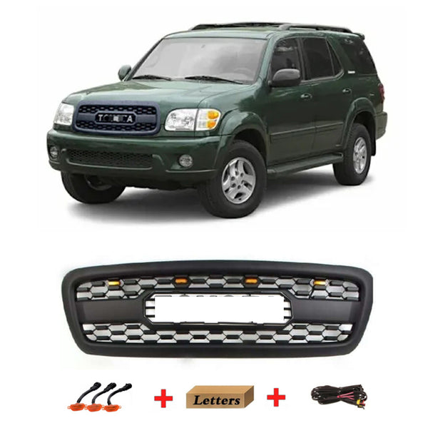 Front TRD Grille Fit for 2001 2002 2003 2004 1st Gen Toyota Sequoia Grill with Emblem and LED Lights