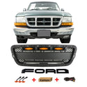 Front Grille Compatible with 2001 2002 2003 Ford Ranger Raptor Style Grill with Letters and LED Lights