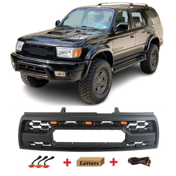 Black TRD PRO Front Grille For 1996 1997 1998 1999 2000 2001 2002 3rd Gen Toyota 4Runner Grill W/ Letters Led Lights