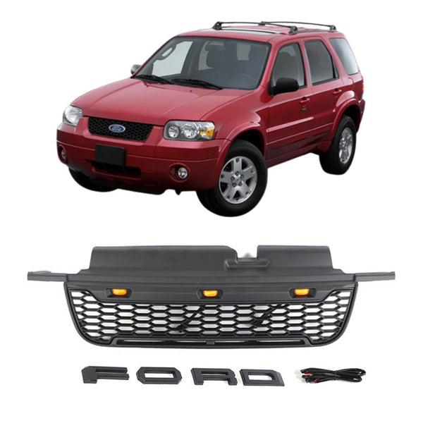 Front Grille Compatible with 2005 2006 2007 Ford Escape Kuga Raptor Style Grill with Letters and LEDs