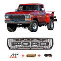 Front Grille Compatible with 1978 1979 Ford F150 Bronco Raptor Style Grill with Letters and LED Lights Black