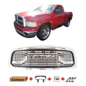 Chrome Front Grille for 2002 2003 2004 2005 Dodge Ram 1500 Big Horn Style Grill with Letters and LED Lights