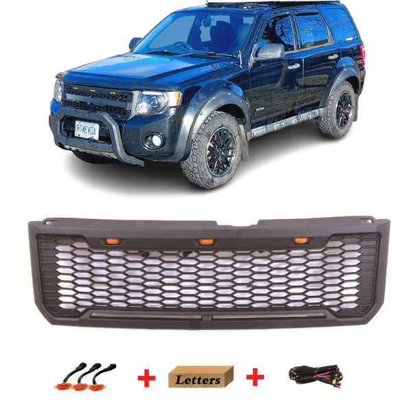 Front Grille for 2008 2009 2010 2011 2012 Ford Escape Kuga Raptor Style Grill with Letters and LEDs