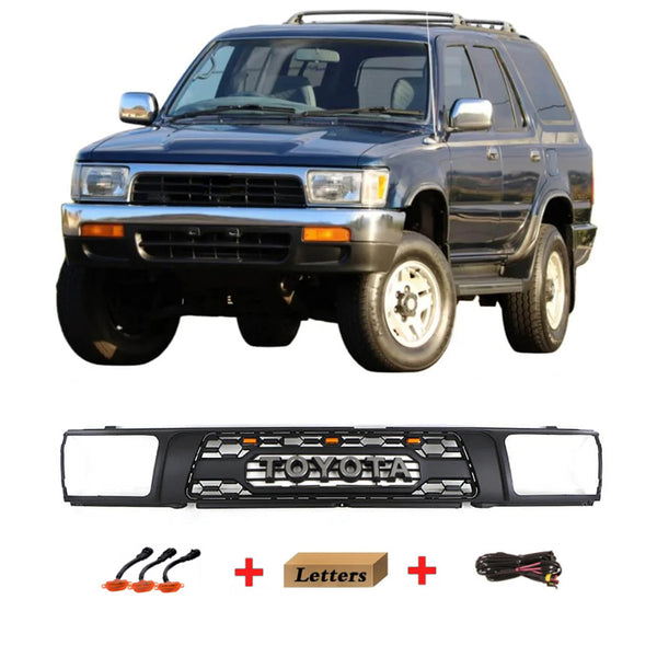 Front Grille Fit For 1992 1993 1994 1995 2nd Gen Toyota 4Runner TRD PRO Style Grill With Emblem & LED Lights