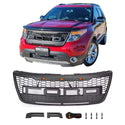 Front Grille for 2011 2012 2013 2014 2015 Ford Explorer Black Grill Raptor Style with Letters and LEDs