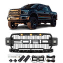 Front Grille Compatible with 2018 2019 2020 Ford F150 Grill Raptor Style Grill with Letters and LEDs Black