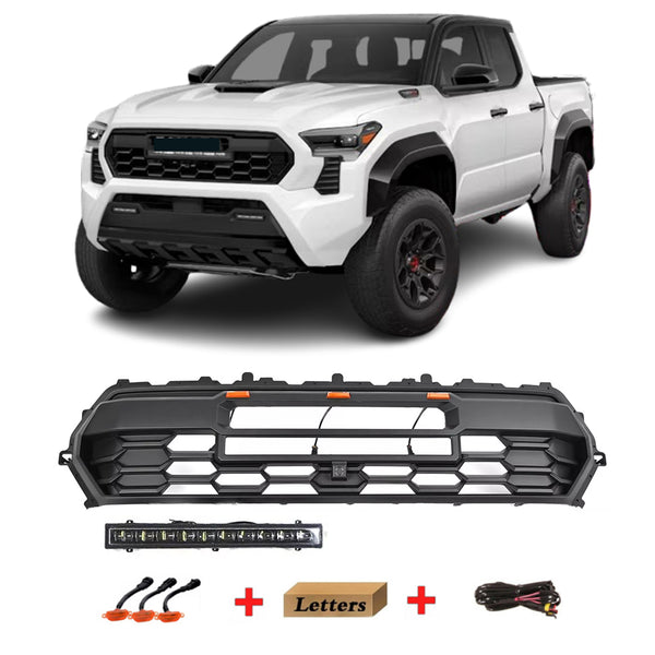 Front Grille Compatible with 2024 2025 Toyota Tacoma 4rd Gen TRD Style Front Grill Grille with Emblem and LEDs