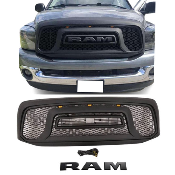 Black Front Grille for 2006 2007 2008 Dodge RAM 1500 Grill, Rebel Style with Letters & Lights
