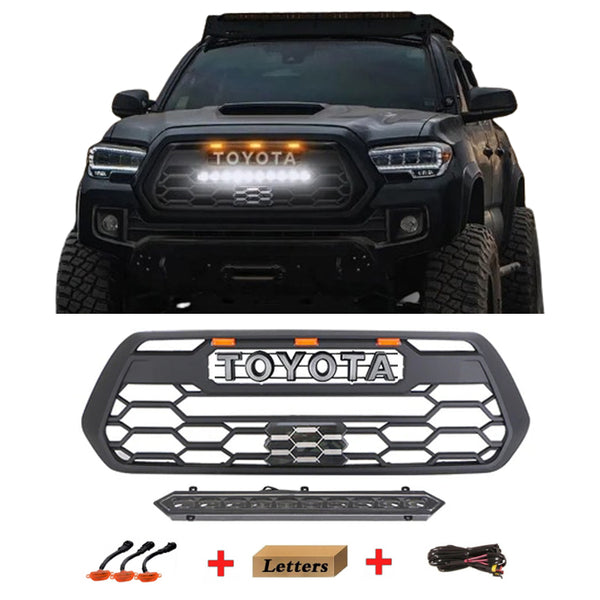 Front Grille for 3rd Gen 2016 2017 2018 2019 2020 2021 2022 2023 Toyota Tacoma TRD Style Grill with Emblem and LED Bars