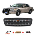 Front Grille Compatible with 1998-2011 Ford Crown Victoria Grill Matte Black with LED Lights and Letters
