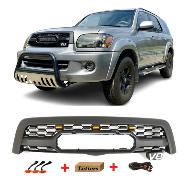 Black Front TRD Grille Fit For 2005 2006 2007 1st Gen Toyota Sequoia Grill With Emblem And Lights
