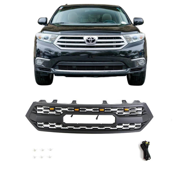 Front Grille Compatible with 2011 2012 2013 Toyota Highlander TRD PRO Grill with Emblem and Lights