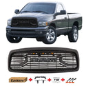 Black Front Grille for 2002 2003 2004 2005 Dodge Ram 1500 Bumper Grill Big Horn Style with Letters and LED Lights