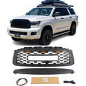 Front Bumper Grille Compatible with 2010-2021 2nd Gen Toyota Sequoia TRD PRO Style Grill with Badge and LED Lights Matte Black