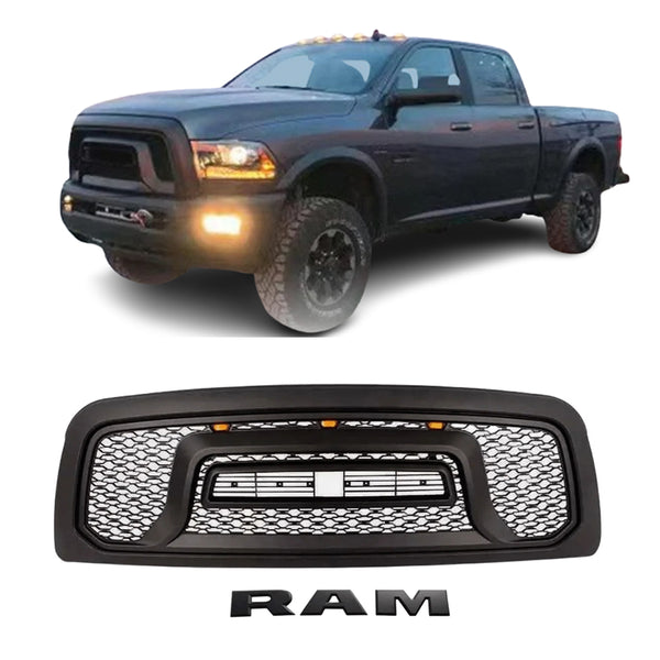 Front Rebel Style Grille For 2009 2010 2011 2012 Dodge Ram 1500 Black Grill with Letters & LED Lights
