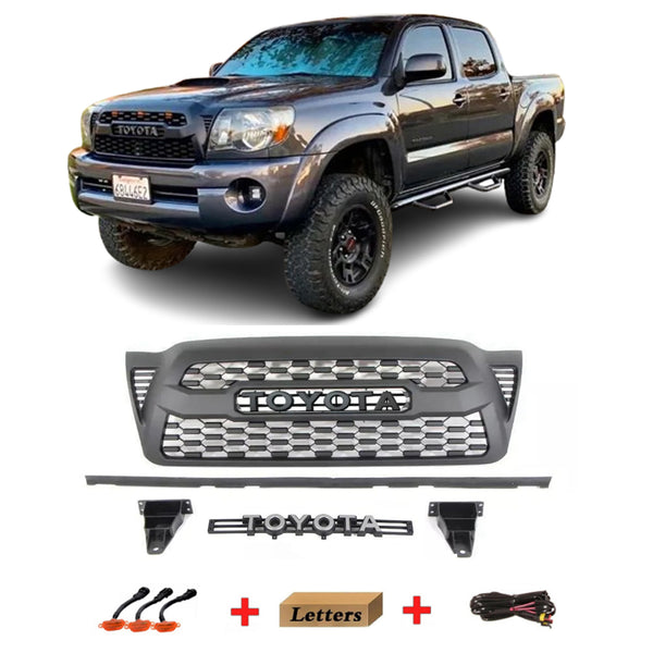 Front Grille For 2005 2006 2007 2008 2009 2010 2011 2nd Gen Toyota Tacoma TRD Pro Grill W/ Letters Led Lights