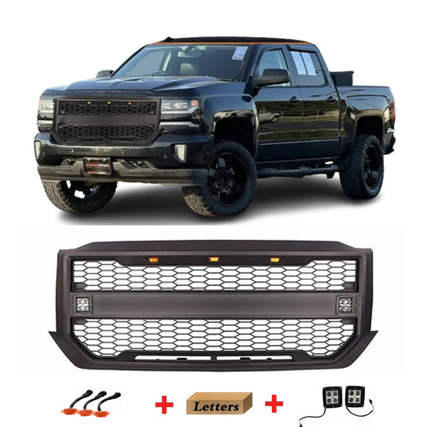 Grille Compatible with 2016 2017 2018 Chevrolet Silverado 1500 Front Grill with Side Lights and Letters