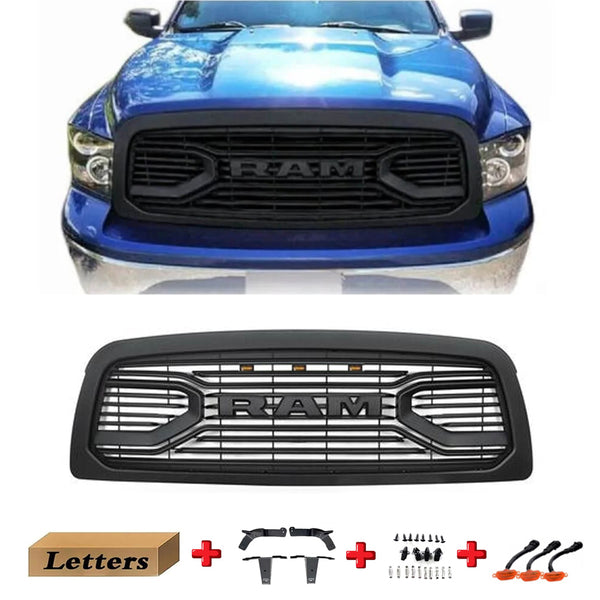 Front Grille Fit For 2009 2010 2011 2012 Dodge RAM 1500 Grill, Big Horn Style with Letters and LED Lights