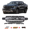 Front Grille for 2023 2024 2025 Ford Ranger T9 Raptor Style Grill with Letters and Lights Matte Black