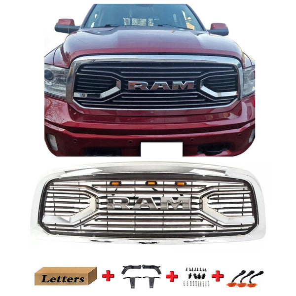 Chrome Front Grille for 2006 2007 2008 Dodge RAM 1500 Big Horn Style Grill with Letters and LED Lights